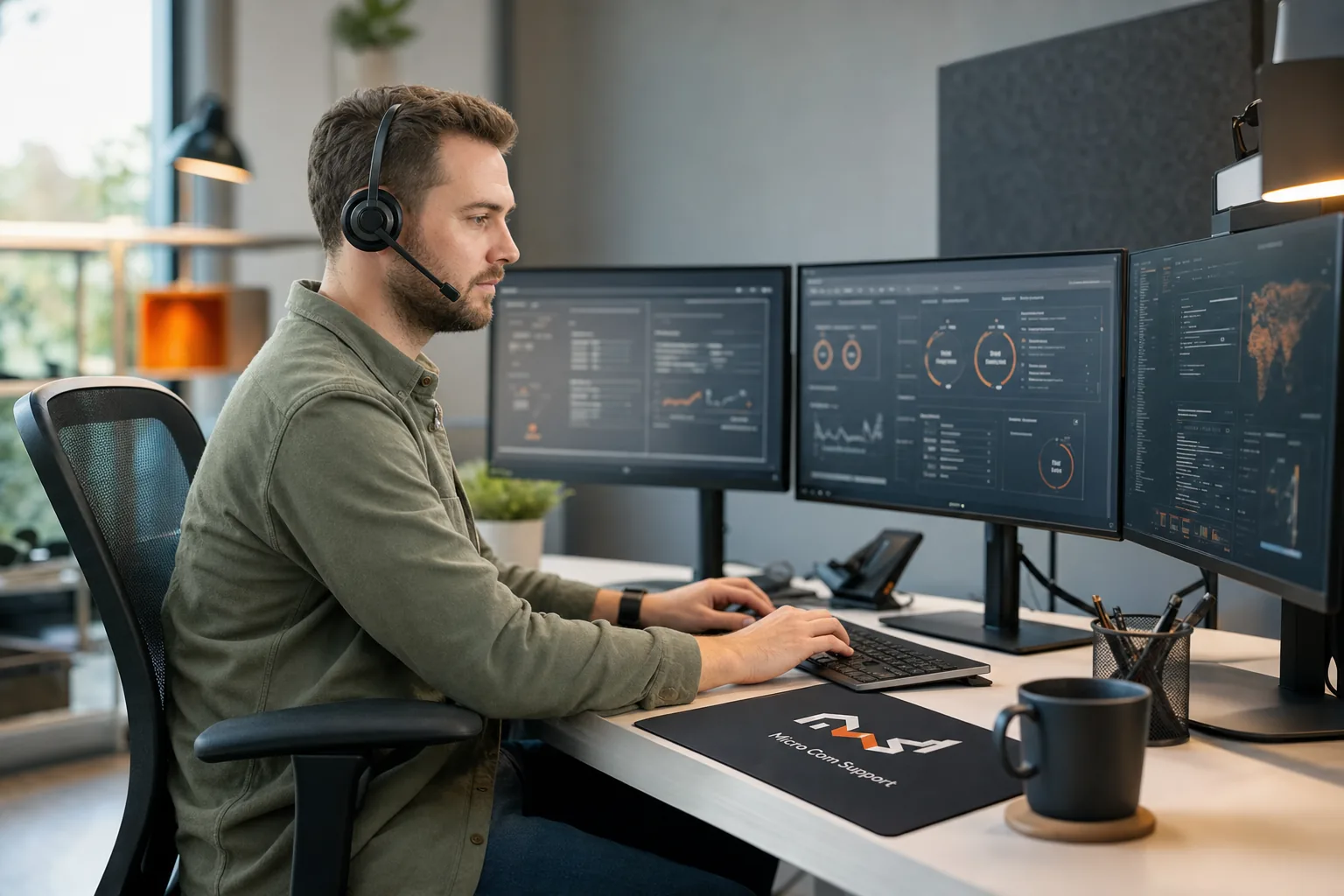 Support employee using multiple monitors